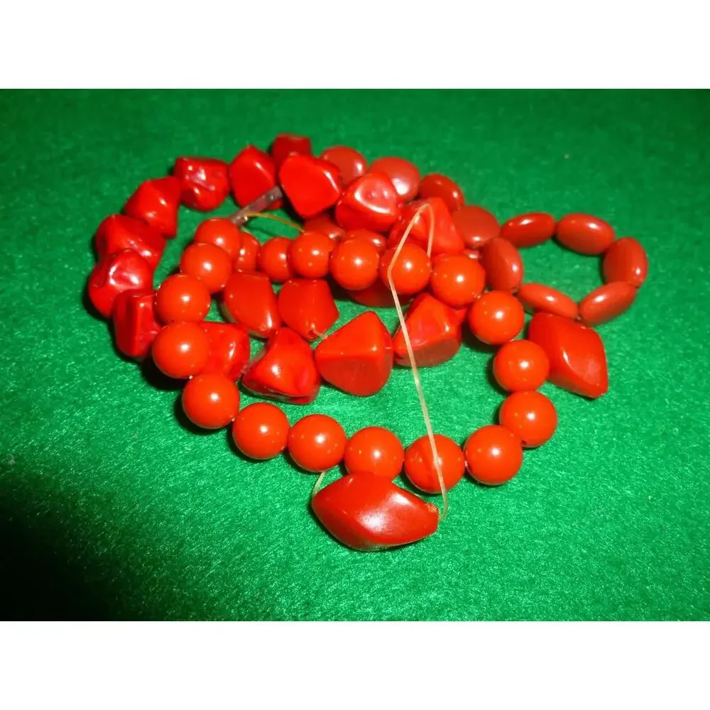 Vintage Loose Faux‎ Coral Bead Lot 3 Shapes Ball Chunk Twisted baguette